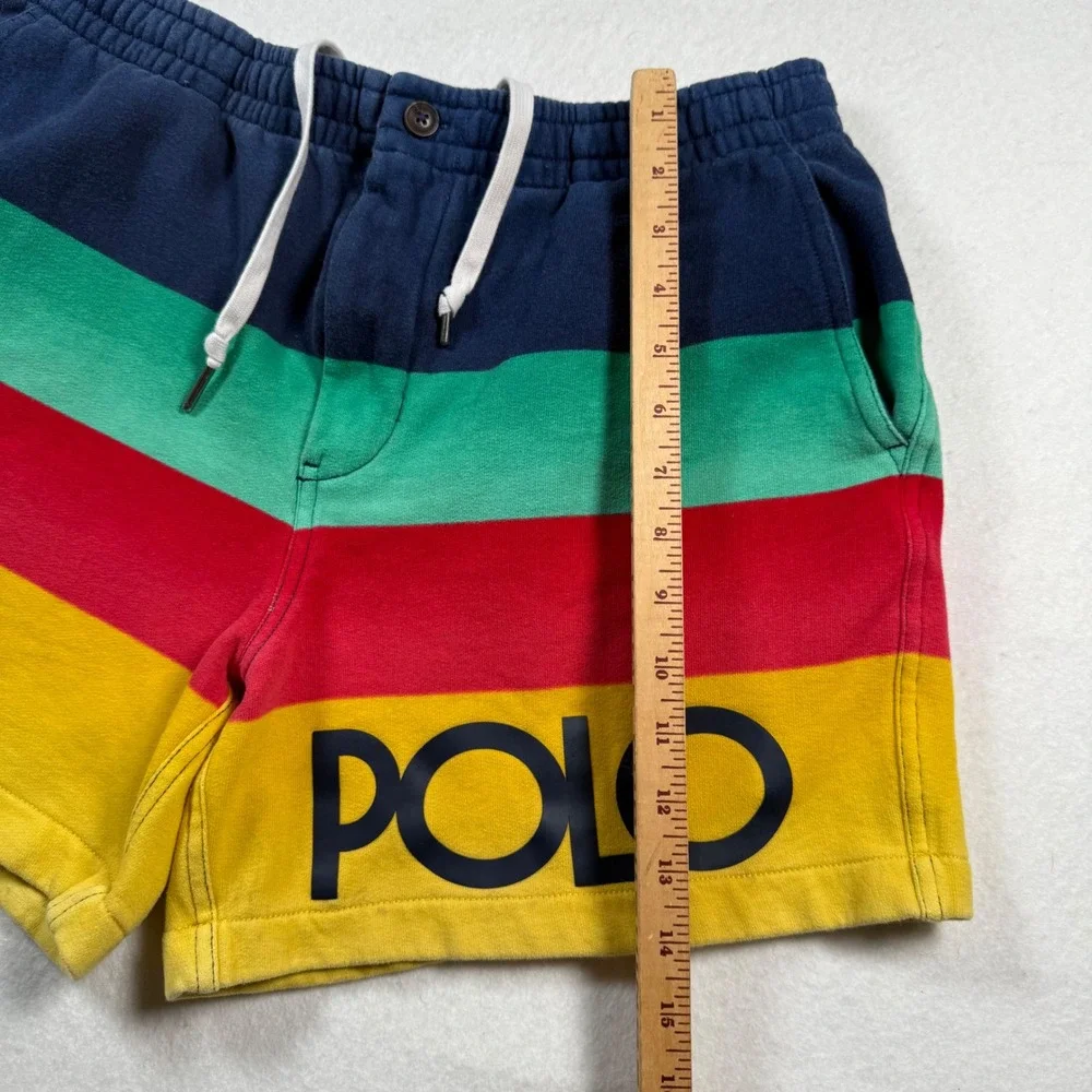 Polo Ralph Lauren Mens Colorblock Striped Fleece Shorts Navy Red Yellow Large